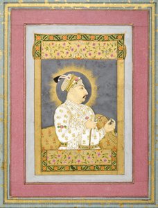 Porträt von Muhammad Shah, der einen Smaragd und das Mundstück einer Huqqa hält, ca. 1730