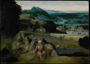 Die Rast auf der Flucht nach Ägypten (Das Wunderfeld des Weizens) um 1518-24 von Joachim (workshop of) Patinir