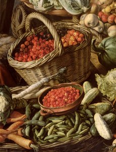 Detail eines Stilllebens mit Obst, Gemüse und einer Marktfrau, 1564 von Joachim Beuckelaer