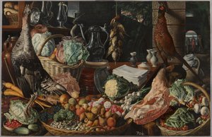 Küchenszene mit Christus in Emmaus, um 1560-1565 von Joachim Beuckelaer