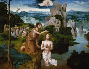 Die Taufe Christi (Detail) von Joachim Patinir