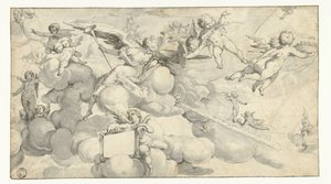 Putti und Engel mit Kartusche von Joachim Wtewael (circle of)