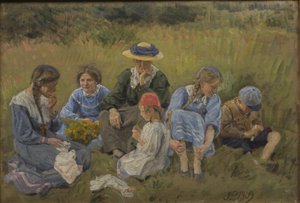Hvile i engen. Die Frau und Kinder des Künstlers von Joakim Frederik Skovgaard