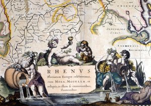 Allegorie des Rheins in „Atlas Novus“ von Joan Blaeu