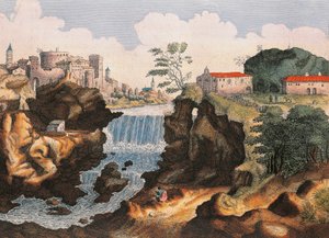 Aniene-Wasserfall in Tivoli (Rom) aus Civitatis Admirandorum Italiae von Joan Blaeu von Joan Blaeu