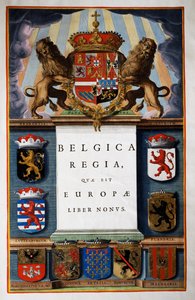 Belgica Regua quae est Europae, Buch IX, Titelseite von Band IV, aus Atlas Maior, Atlas in 11 Bänden, von Joan Blaeu (1596-1673), Kupferstich, 57,5x39 cm, Amsterdam