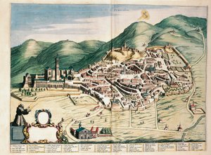 Karte von Assisi aus Theatrum civitatum et admirandorum Italiae, Gravur von Joan Blaeu