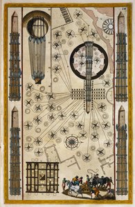 Winden zum Bewegen des Obelisken, Gravur aus Theatrum civitatum et admirandorum Italiae, von Joan Baleu (1596-1673)