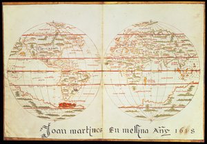 Weltkarte (Feder und Tinte auf Papier) von Joan Martines
