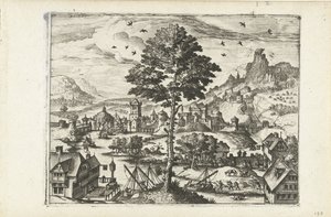 Landschaft mit Städtchen am Fluss von Joannes van Doetechum (I) (attributed to)