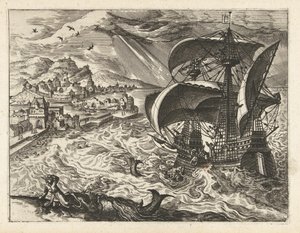 Meereslandschaft mit Jona und dem Wal von Joannes van Doetechum (I) (attributed to)