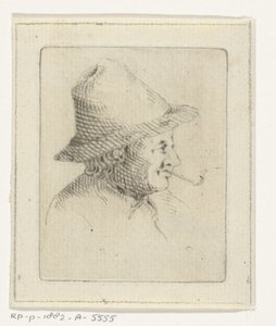 Büste eines Bauern mit Hut und Pfeife, im Profil von Joannis Jacobus Bijlaert
