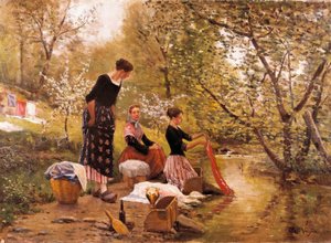 „Die Wäscherinnen“ Gemälde von Joaquim Vayreda i Vila (1843-1894). 1883 von Joaquin Vayreda
