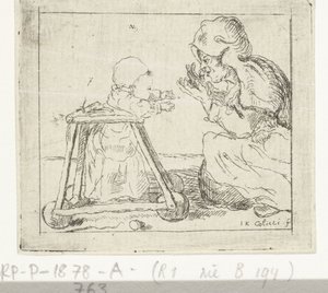Frau mit Kind im Laufwagen von Johan Antoni Kauclitz Colizzi