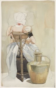 Sitzendes Mädchen in Tracht, Rückenansicht