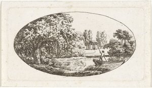 Teich mit einem Tempel und einer Statue am anderen Ufer von Johan Christiaan Willem Safft