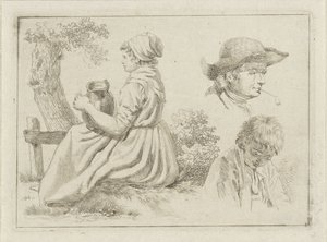 Sitzende Frau mit Krug, Porträt eines Mannes mit Pfeife und eines Jungen von Johan Christiaan Willem Safft