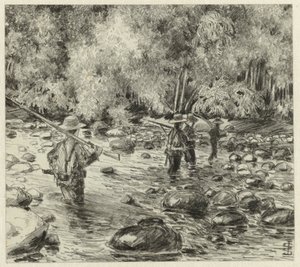Soldaten waten durch einen Fluss von Johan Gerard Sinia