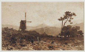 Hügellandschaft mit einer Mühle links von Johan Hendrik Weissenbruch