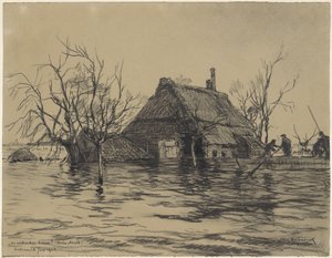 Überfluteter Bauernhof in Neder-Asselt (Land von Maas und Waal) von Johan Hendrik van Mastenbroek