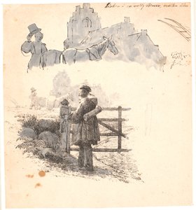Der Abend. F.o. Studie des Bauernmanns bei der Kirche. Illustration zu Kaalunds "Fabeln für Kinder". Siehe Kommentar aus dem Arkatalog. von Johan Thomas Lundbye