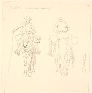 Campagnol zu Pferd, von vorne und hinten gesehen, sowie Studie eines Pferdehinterbeins von Johan Thomas Lundbye