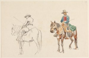 Campagnol zu Pferd, schräg von hinten gesehen. Campagnol zu Pferd, schräg von vorne gesehen von Johan Thomas Lundbye