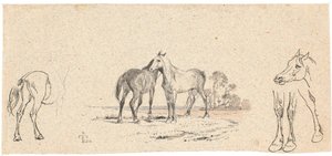 Die zwei Pferde; sowie Studie von Pferden von Johan Thomas Lundbye