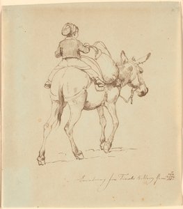Ein Junge, der auf einem beladenen Esel sitzt, von hinten gesehen von Johan Thomas Lundbye
