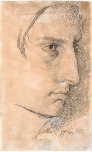 Kopf eines ernsten, jungen Mannes, 3/4 Profil nach rechts von Johan Thomas Lundbye
