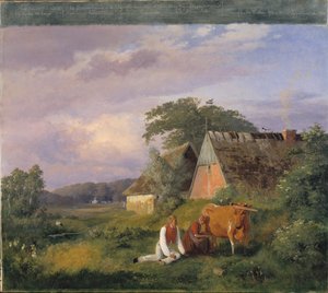 Melkszene. Illustration eines Gedichts von Christian Winther von Johan Thomas Lundbye