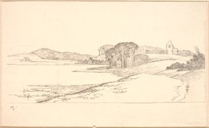 Parti ved Søllerød Sø, t.h. kirken