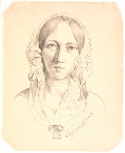 Porträt einer jungen Frau, en face. Möglicherweise Louise Marie Neergaard (1816-1895) darstellend von Johan Thomas Lundbye