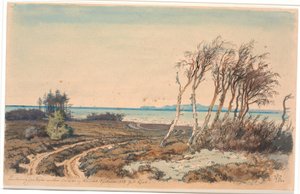 Blick auf Kullen von der Küste zwischen Odinshøj und Hornbæk von Johan Thomas Lundbye