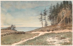 Blick auf Kullen vom Strand bei Hellebæk von Johan Thomas Lundbye