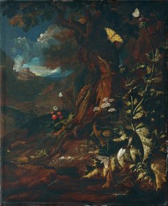 Landschaft mit Reptilien und Insekten