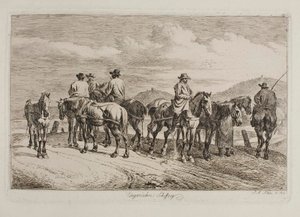 Ungarische Pferde und Reiter bereit, ein Boot flussaufwärts zu ziehen von Johann Adam Klein