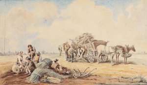 Pferdefuhrwerk und rastende Feldarbeiter von Johann Adam Klein