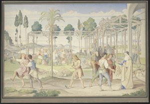 Das Gleichnis von den Arbeitern im Weinberg, Primaticcios Garten des Vertumnus und Poussins Reich der Flora nachempfunden
