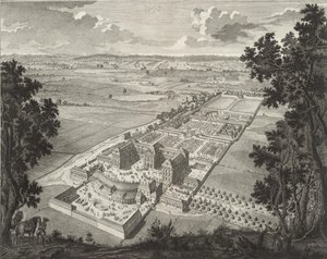 Perspektivische Vogelschau von der Menagerie auf Schloss Weißenstein in Pommersfelden von Johann August Corvinus