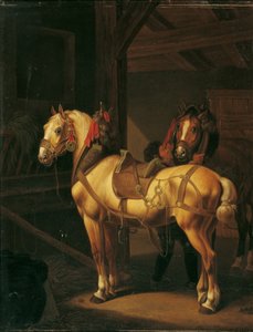 Zwei Zugpferde im Stall von Johann Baptist Michael Dallinger von Dalling