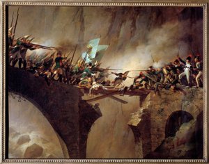Schlachten der Zweiten Koalition: Der Durchgang über die Teufelsbrücke am Gotthardpass in der Schweiz durch den russischen Marschall Alexander Suworow (1729-1800) am 26.09.1799