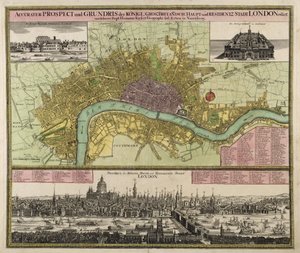 Karte und Aussicht von London, ca. 1710