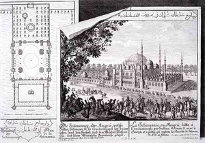 Plan und Ansicht der Suleymaniye-Moschee, Istanbul, aus 