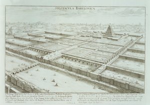 Panoramablick auf den Königspalast und die Hängenden Gärten von Babylon, aus 