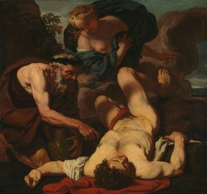 Selene und Endymion (früher betitelt als Der Tod des Orion) von Johann Carl Loth (attributed to)