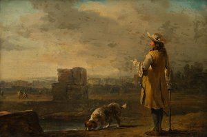 Herr mit Hund in Landschaft von Johann Christian Brand