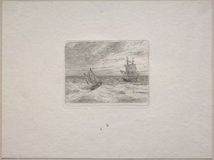 Raue See mit einem Zweimaster und Segelboot