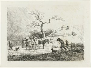 Winterlandschaft mit Schlitten fahrenden Kindern und verschiedenen Schlitten von Johann Christian Klengel