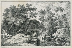 Landschaft mit Wassermühle (erster Versuch, in Kupfer zu stechen) von Johann Christian Reinhart